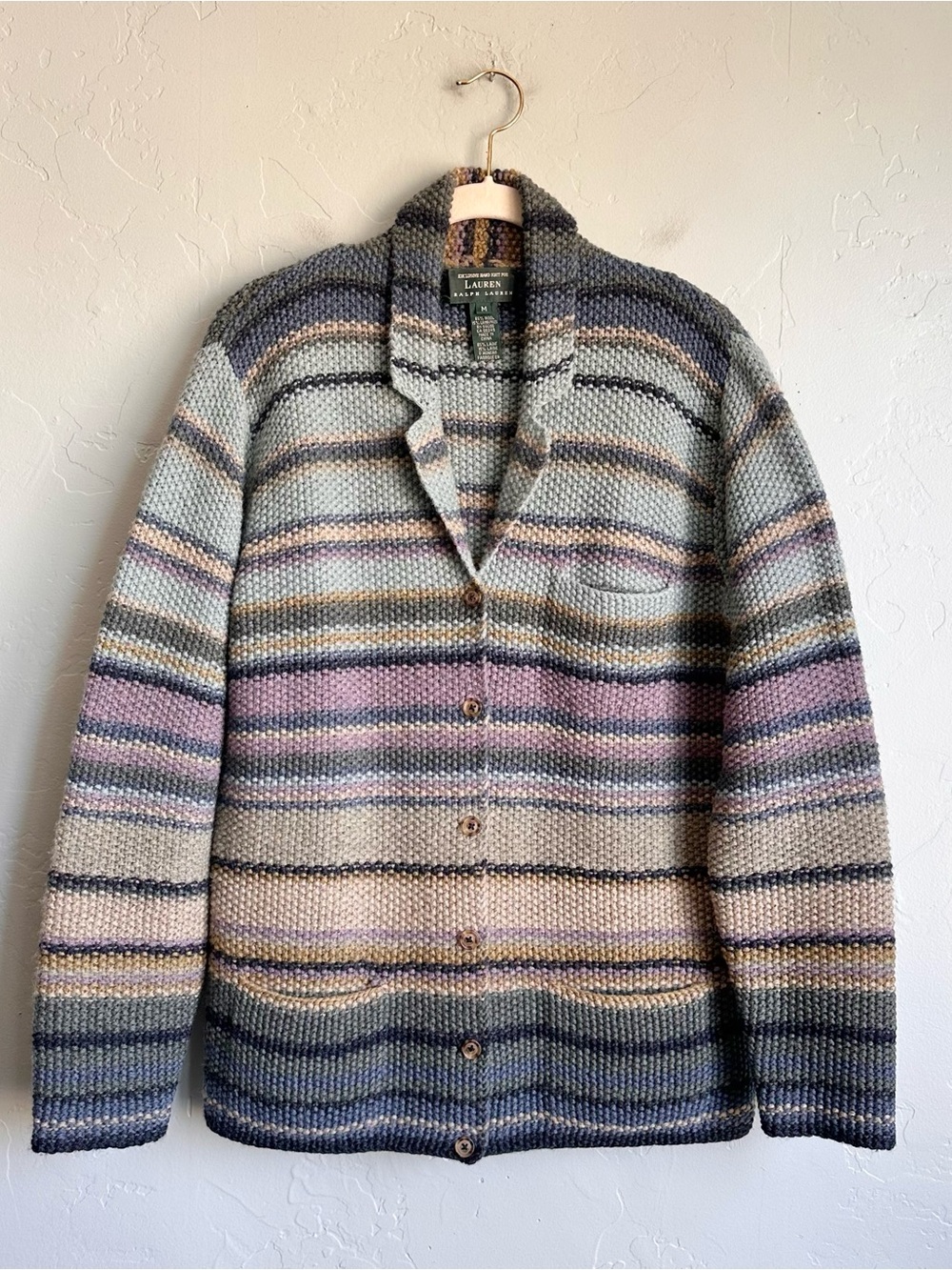 Vintage Ralph Lauren LRL Hand Knit Wool Cardigan Sweater Medium